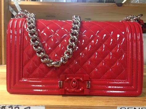 red chanel patent boy bag